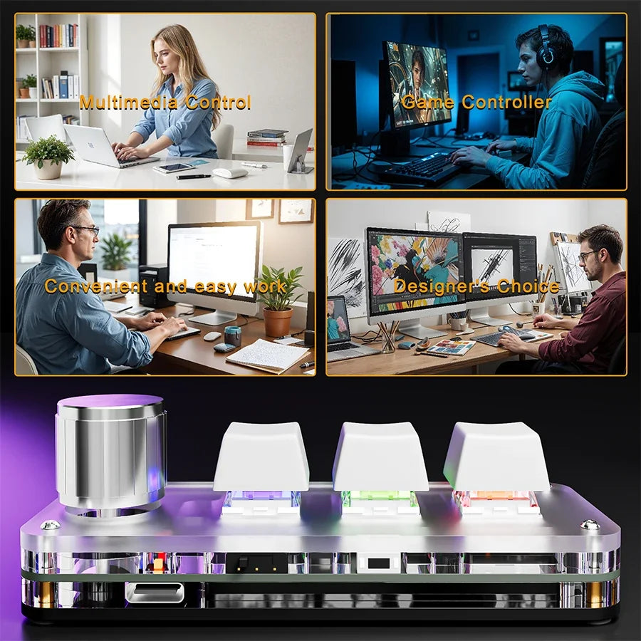 Bluetooth Macro Mechanical Keypad – 3-Key RGB Hotswap Red Switch Custom Programming Pad for Gaming, Photoshop & Productivity