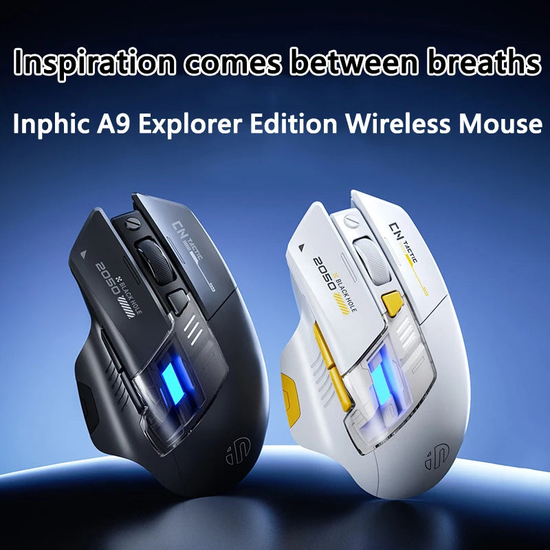 Inphic A9 Explorer Wireless Gaming Mouse – 500mAh Battery Display, Ergonomic Bluetooth Rechargeable Mouse for PC, Laptop, Office & Gaming