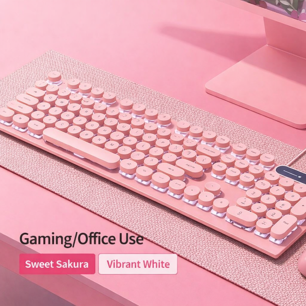 Ultra-Thin Silent Wired Keyboard Gaming Notebook Luminous Blue Pink Girls Retro Punk Office Mechanical Feel