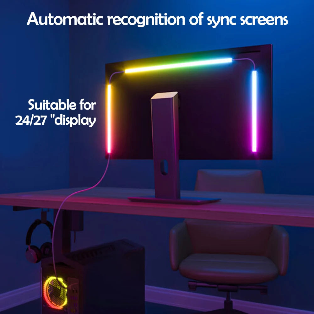 RGB Gaming Screen Sync Light Strip – Smart App-Controlled Monitor Backlight with DIY Color Modes for PC Setup and Game Room Ambient Lighting