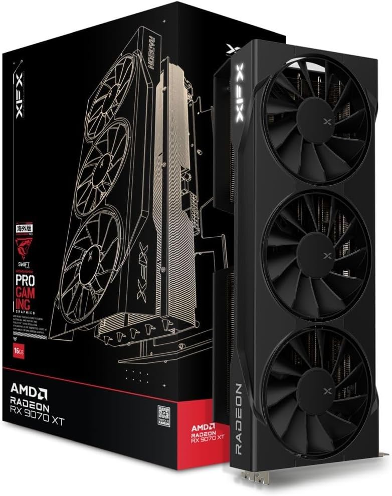 XFX Swift AMD Radeon RX 9070 XT Triple Fan Gaming Edition with 16GB GDDR6 HDMI 3xDP, AMD RDNA 4 RX-97TSWF3B9