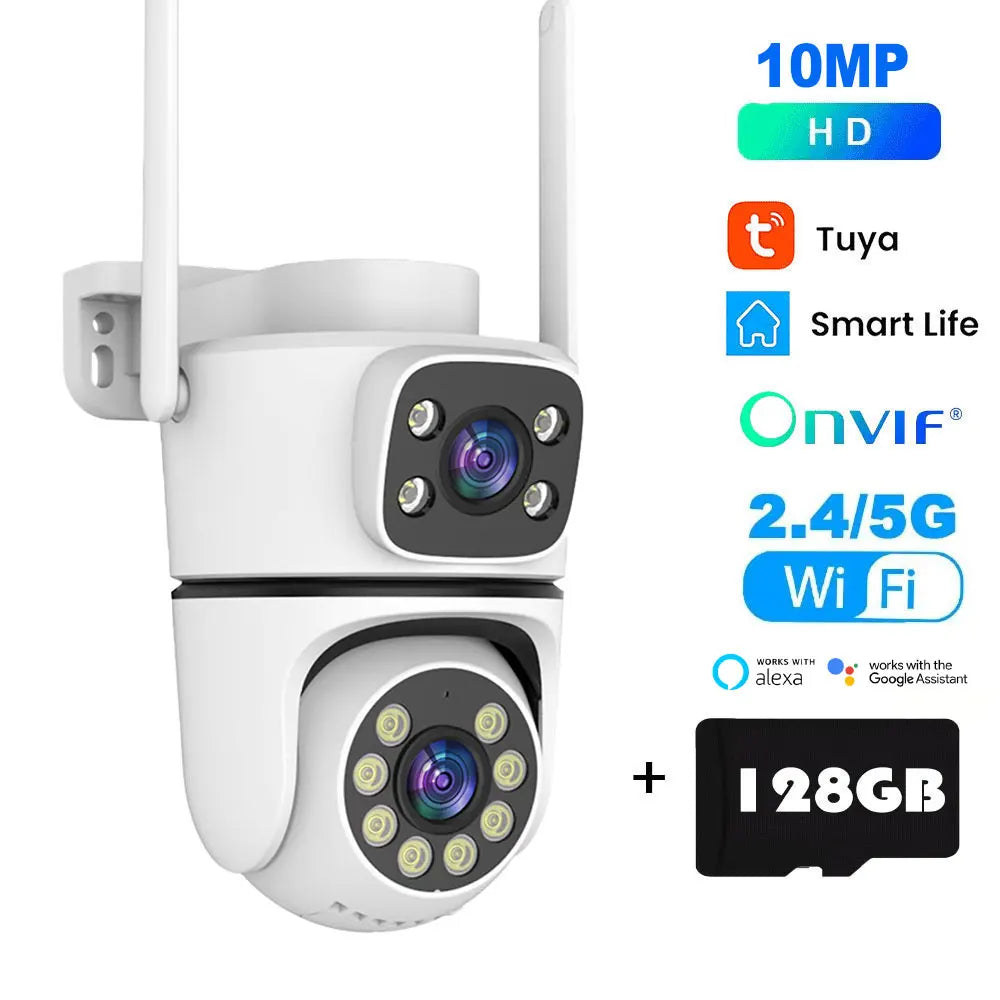 Tuya 5K 10MP WIFI IP Camera Outdoor 5G Wifi Dual Lens PTZ Cam Onvif CCTV Surveillance AI Tracking Alexa/Goggle Security Camera