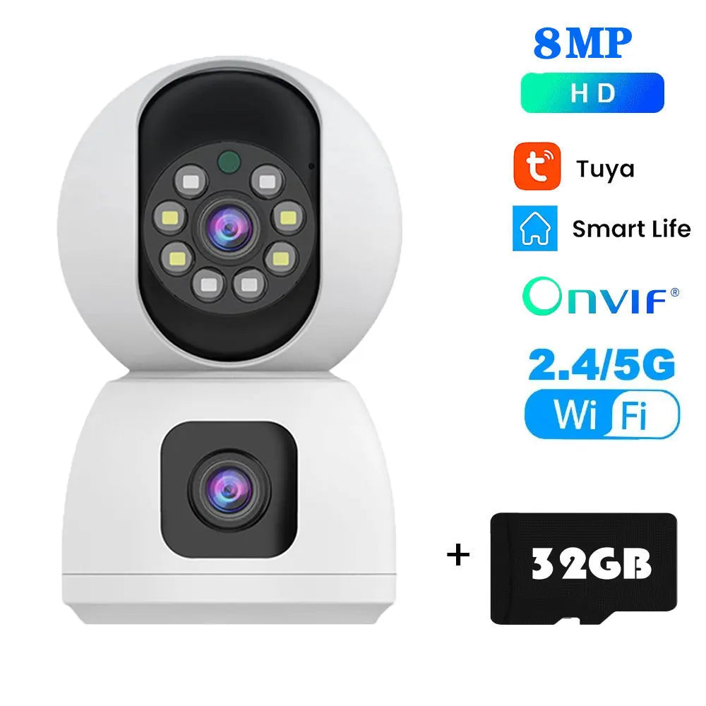 8MP Dual Lens 5G WIFI Camera Tuya Smart PTZ 4K HD Dual Screen Auto Tracking Indoor Wireless Security Video Surveillance Cameras