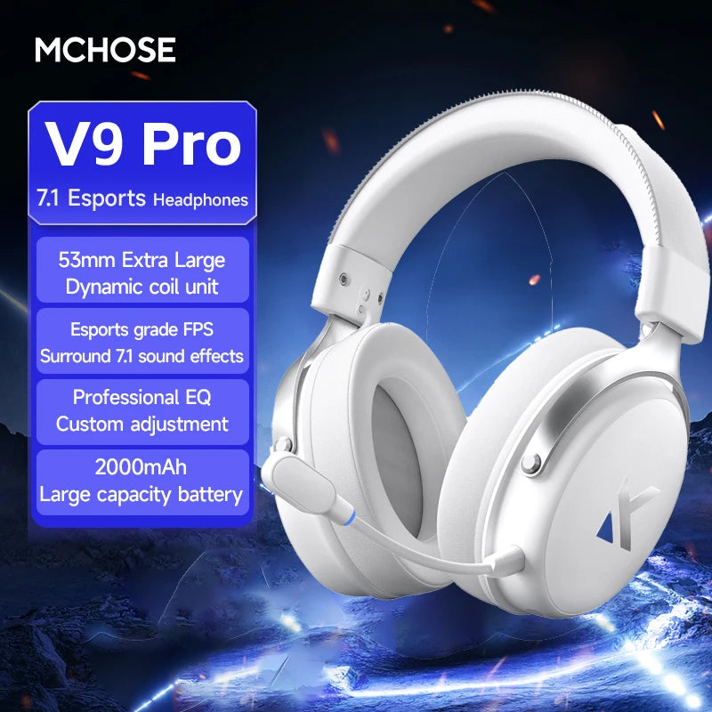 MCHOSE V9 pro E-Sports Headset with Microphone Tri-Mode Gaming USB Wireless 7.1 Channel Surround Sound Portable Audio Headphones