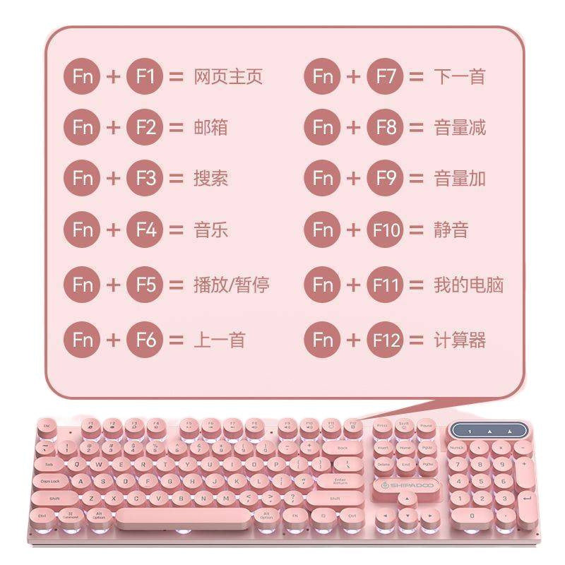 Ultra-Thin Silent Wired Keyboard Gaming Notebook Luminous Blue Pink Girls Retro Punk Office Mechanical Feel