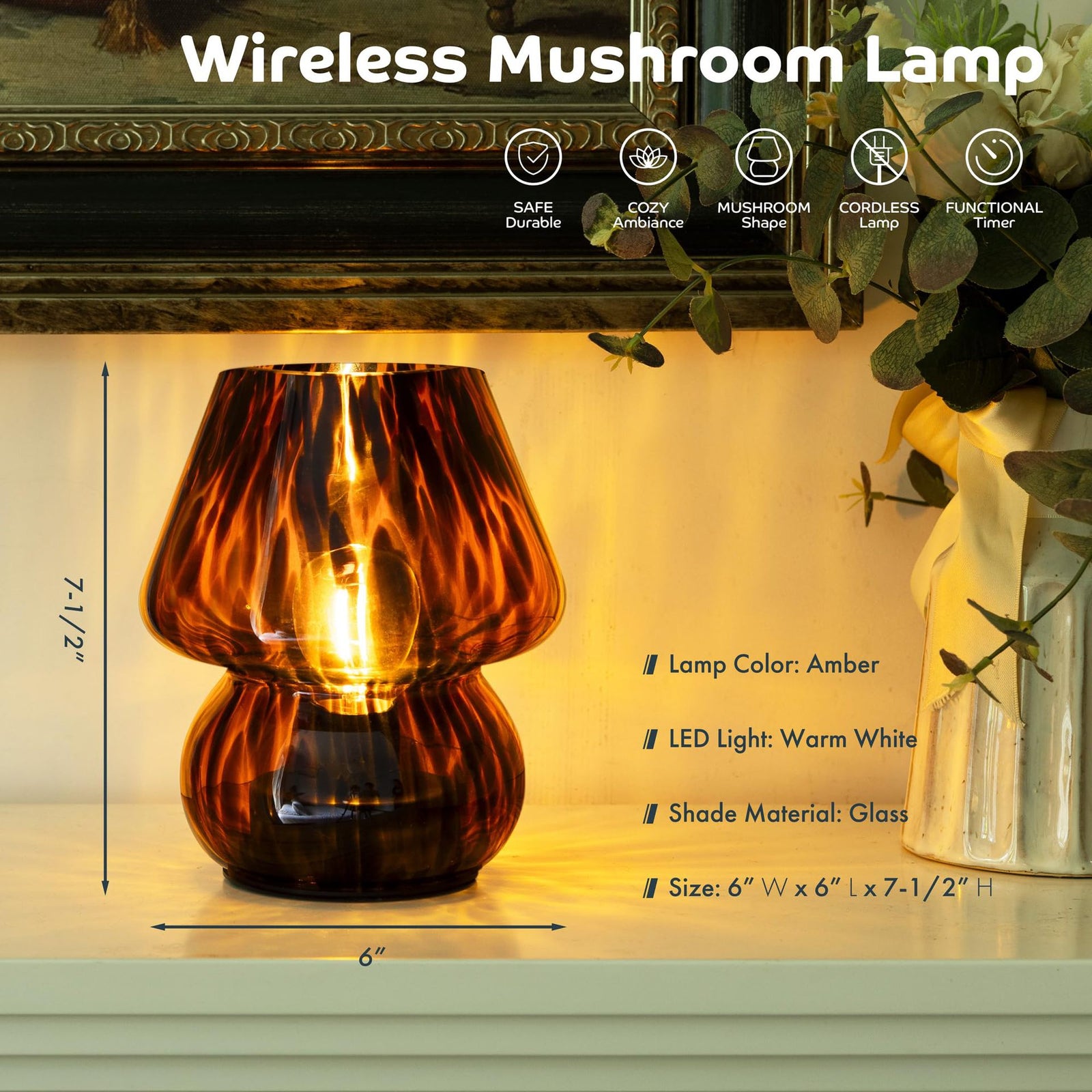 Wireless Glass Mushroom LED Table Lamp