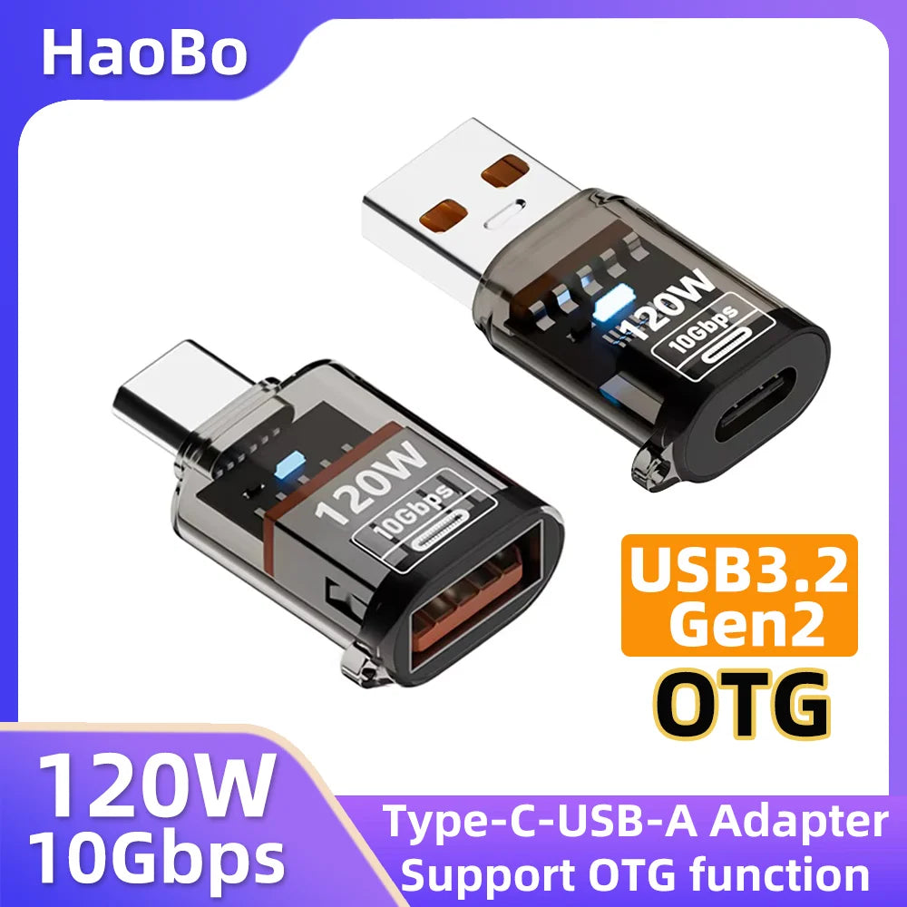 120W Fast Charging USB 3.2 to Type C Adapter OTG 10GB High Speed Data Audio Transfer For PC Tablet Xiaomi Huawei USB C Converter
