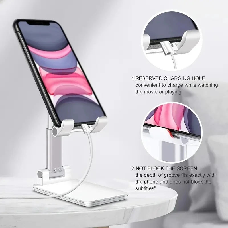 Universal Adjustable Desk Phone/Tablet Stand - Compatible with iPhone, iPad, Xiaomi, Android Smartphones &amp; Tablets for Office, Home, Bedroom Desktop
