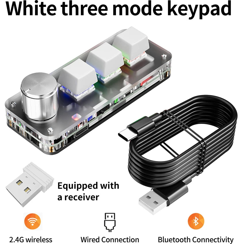 Bluetooth Macro Mechanical Keypad – 3-Key RGB Hotswap Red Switch Custom Programming Pad for Gaming, Photoshop & Productivity