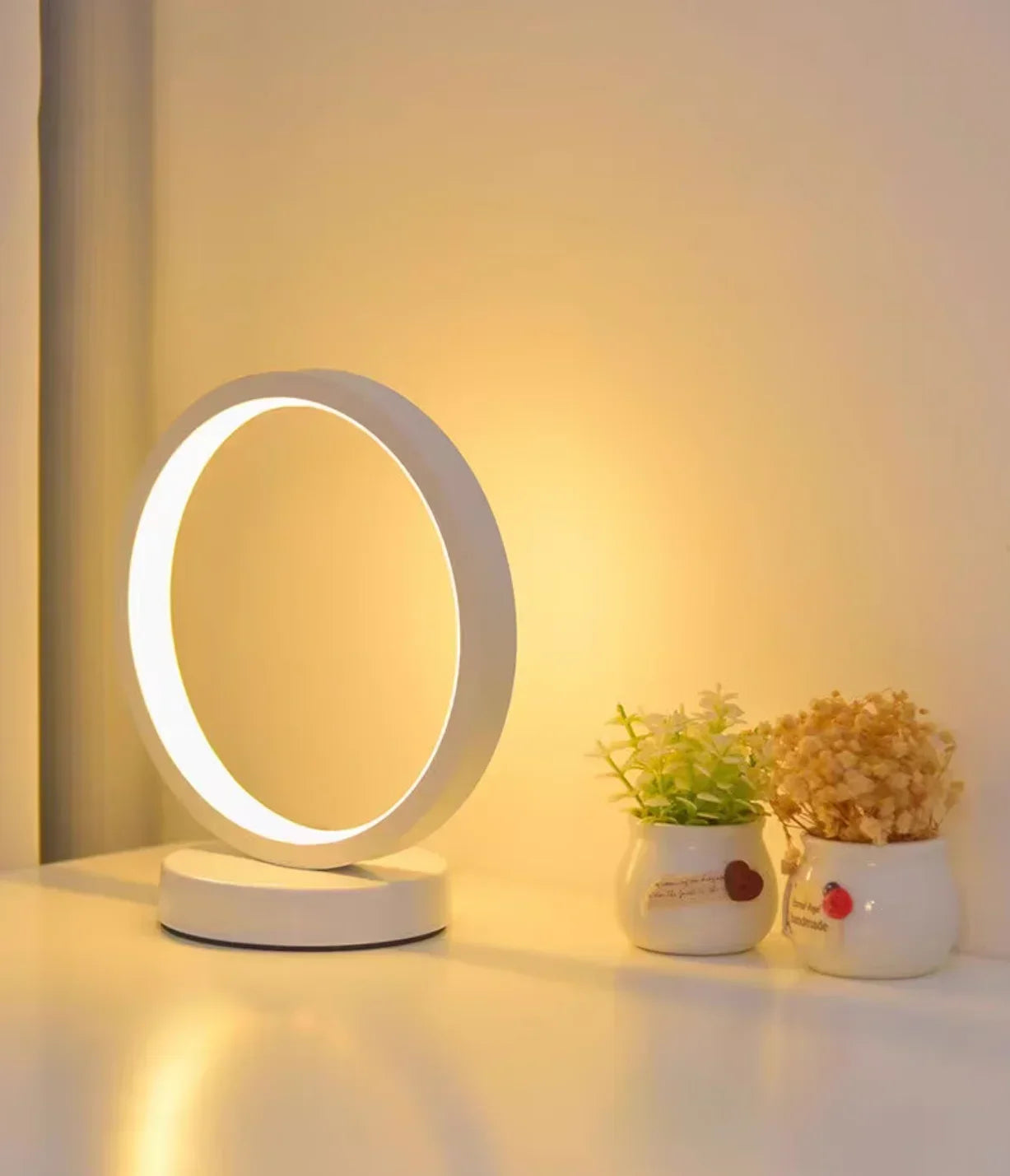 **20cm Dimmable LED Round Ring Table Lamp - Modern Circular Night Light for Bedroom, Bedside, Living Room, Restaurant & Hotel Decor