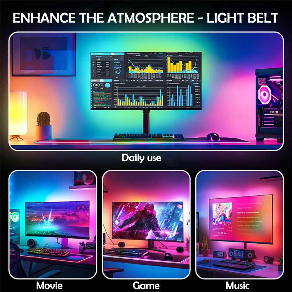 RGB Gaming Screen Sync Light Strip – Smart App-Controlled Monitor Backlight with DIY Color Modes for PC Setup and Game Room Ambient Lighting