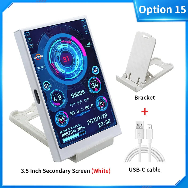 3.5 / 5 Inch IPS Type-C Secondary Screen Mini Computer USB Display CPU GPU RAM HDD Monitor with Holder Metal Case No Use AIDA64