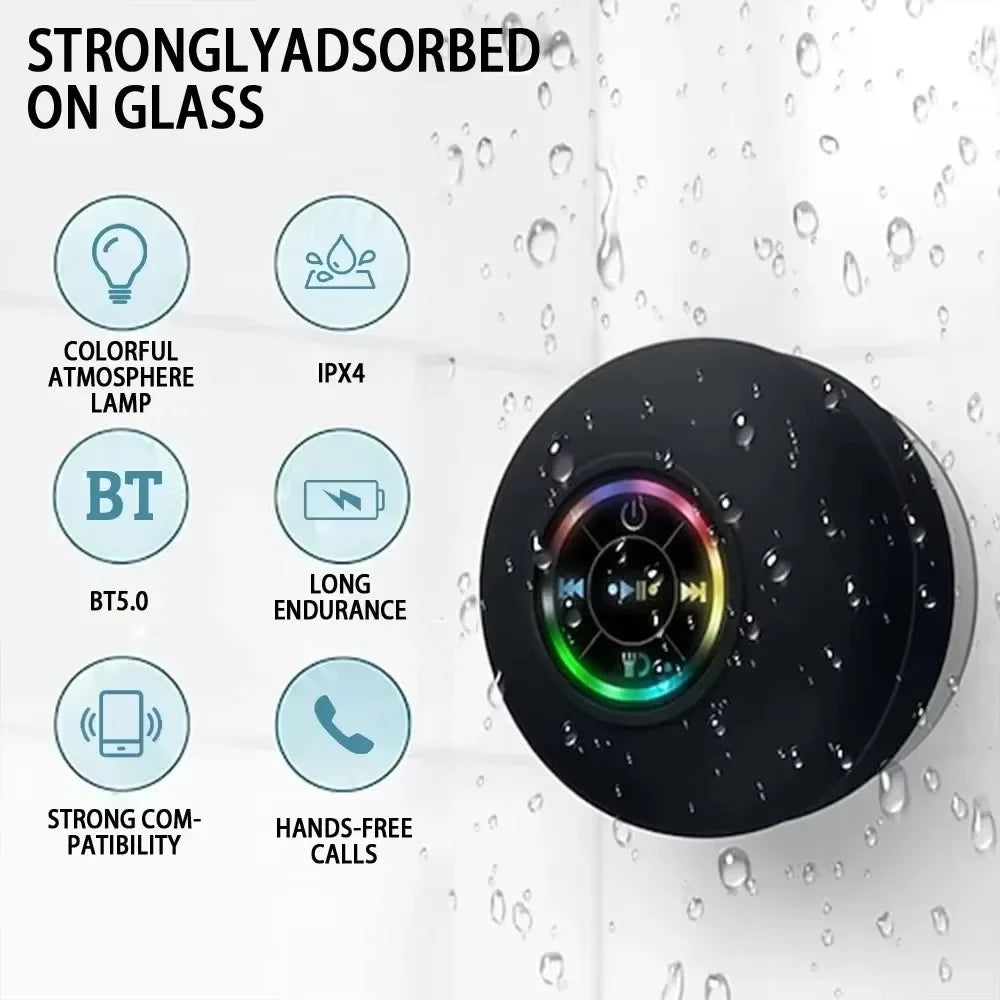 IPX4 Waterproof Suction Cup Bluetooth Speaker – 3W Portable Stereo for Shower, Outdoor & Hands-Free Calls