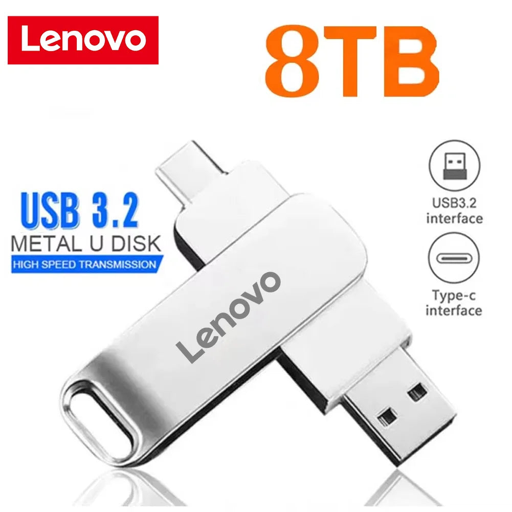 Lenovo 64TB USB3.0 Flash Drives 2TB U Disk High Speed Metal Pendrive WaterProof Type-C Memoria 16TB USB Stick USB Drives 8TB 4TB