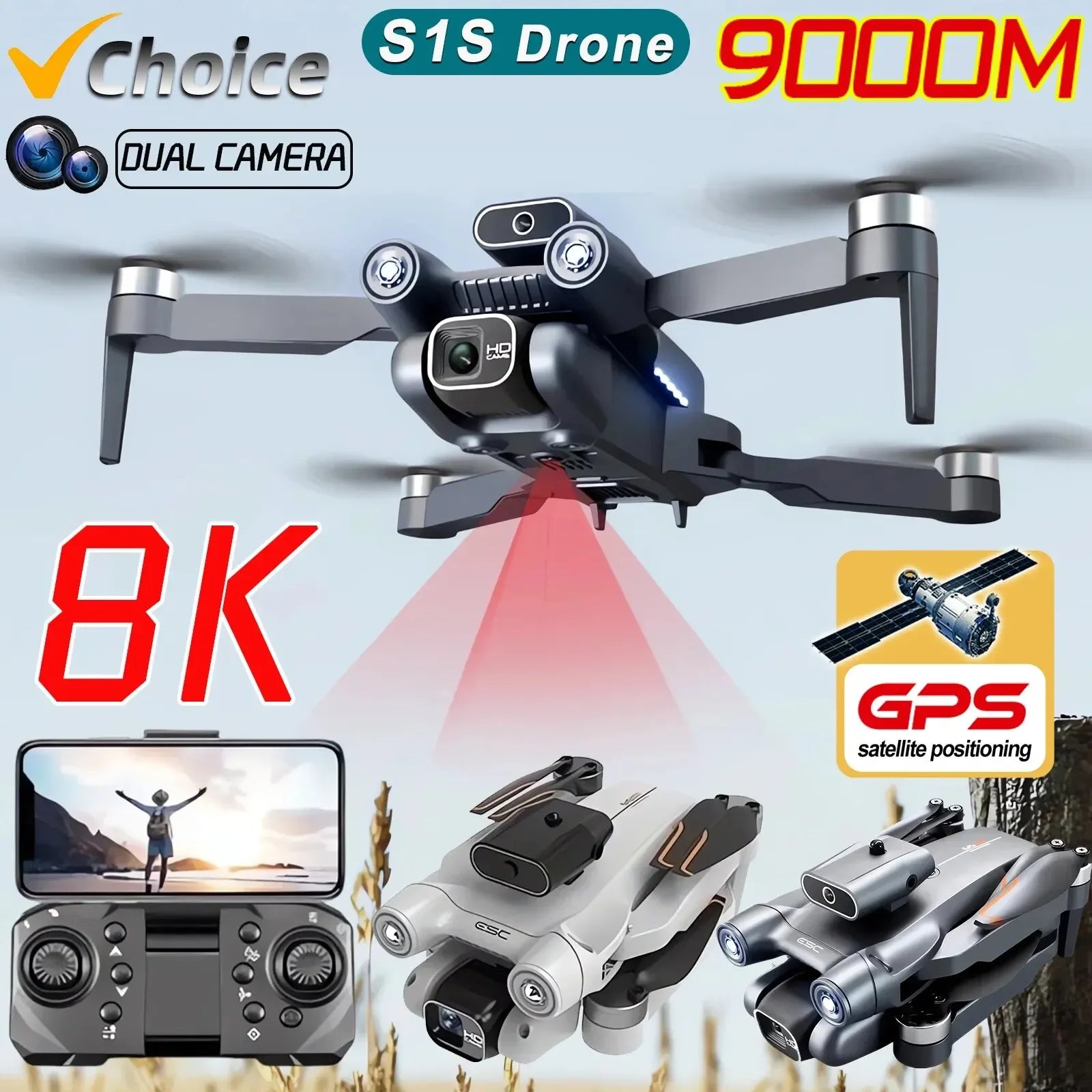 New S1S 5G GPS Drone Camera 8K Professional Brushless Motor Dron Obstacle Avoidance HD Dual Camera Foldable Quadcopter Toys