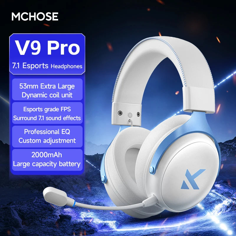 MCHOSE V9 pro E-Sports Headset with Microphone Tri-Mode Gaming USB Wireless 7.1 Channel Surround Sound Portable Audio Headphones