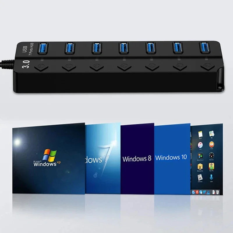 4/7-Port USB 3.0 HUB with LED Indicator Independent Switch Control For Laptop Flash Drive Hard Disk Printer Camera Keyboard