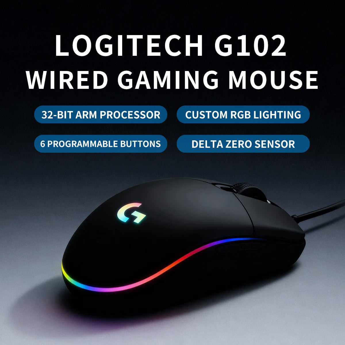 Logitech G102 Gaming Mouse Wired RGB Lighting 6 Programmable Buttons 8000 DPI Adjustable Ergonomic Fit for Desktop Laptop