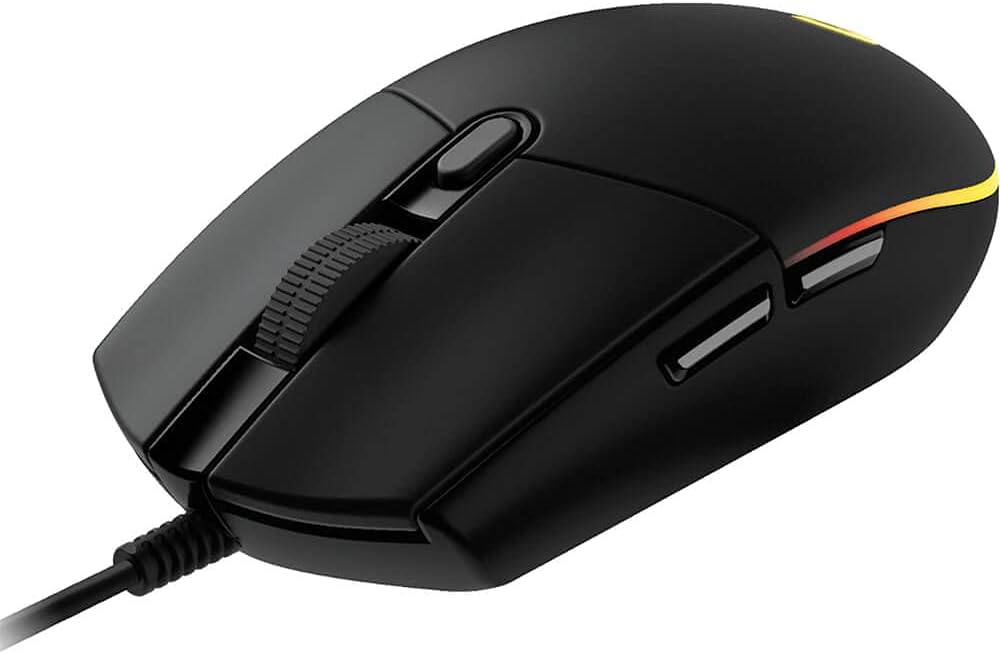 Logitech G203 Wired Gaming Mouse, 8,000 DPI, Rainbow Optical Effect LIGHTSYNC RGB, 6 Programmable Buttons, On-Board Memory, Screen Mapping, PC/Mac Computer and Laptop Compatible - Black