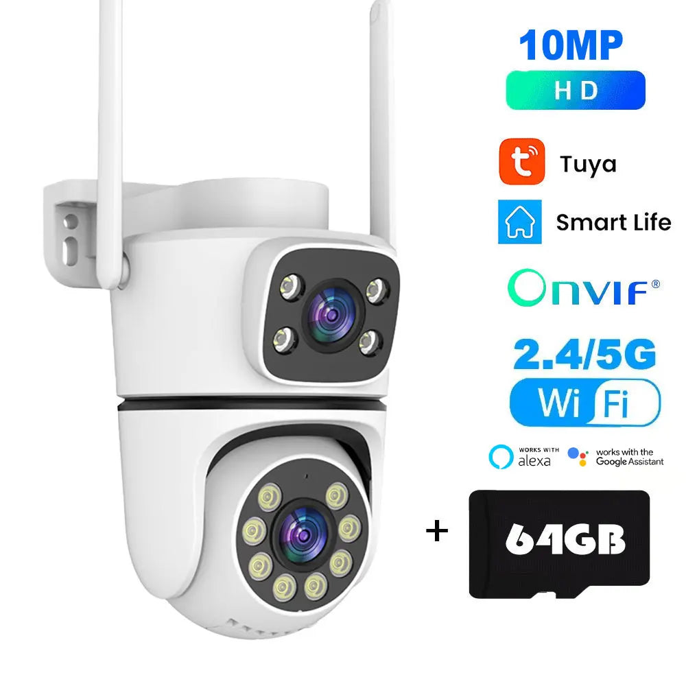 Tuya 5K 10MP WIFI IP Camera Outdoor 5G Wifi Dual Lens PTZ Cam Onvif CCTV Surveillance AI Tracking Alexa/Goggle Security Camera
