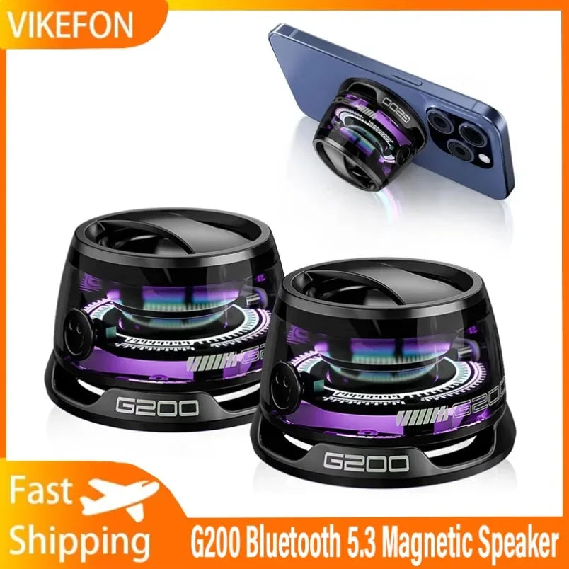 Mini Magnetic Bluetooth Speaker for iOS – Outdoor Travel Stereo with RGB Lights & Phone Holder