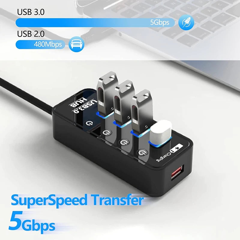 USB 3.0 HUB 4 7 Port Smart Phone Charger Multi Accessories With Power Adapter For Ipad MacBook Pro Computer PC Notebook Laptop