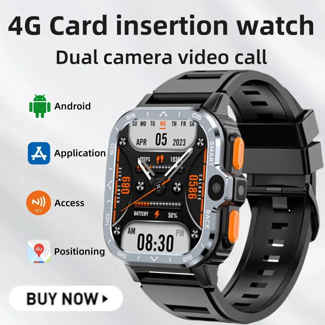 PGD Men’s 4G Android Smartwatch with SIM Slot – GPS, WiFi, NFC, Dual Cameras & Waterproof Design.