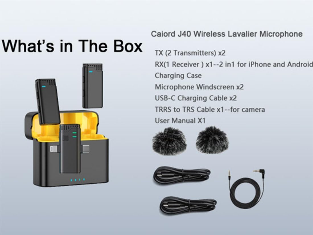 2 in 1 Professional Wireless Lavalier Microphone for Android, iPhone iPad with Charging Case Noise Cancellation Plug-Play Clip on Lapel Mic for YouTube, Recording, Vlog, Facebook Live Streaming