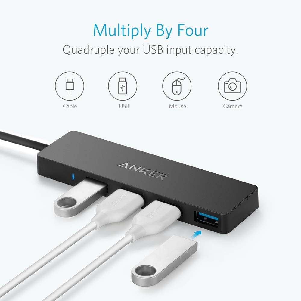 Anker USB Hub 4 Ports with 5Gbps Data Transfer, Multiple USB 3.0 Hub, USB Splitter for Laptop, Extender for A Port Laptop, PC, Desktop and More [Charging Not Supported](0.7 ft USB-A)