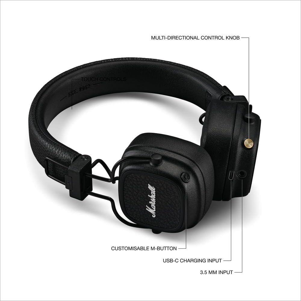 Marshall Major V On-Ear Wireless Bluetooth Headphones - Black