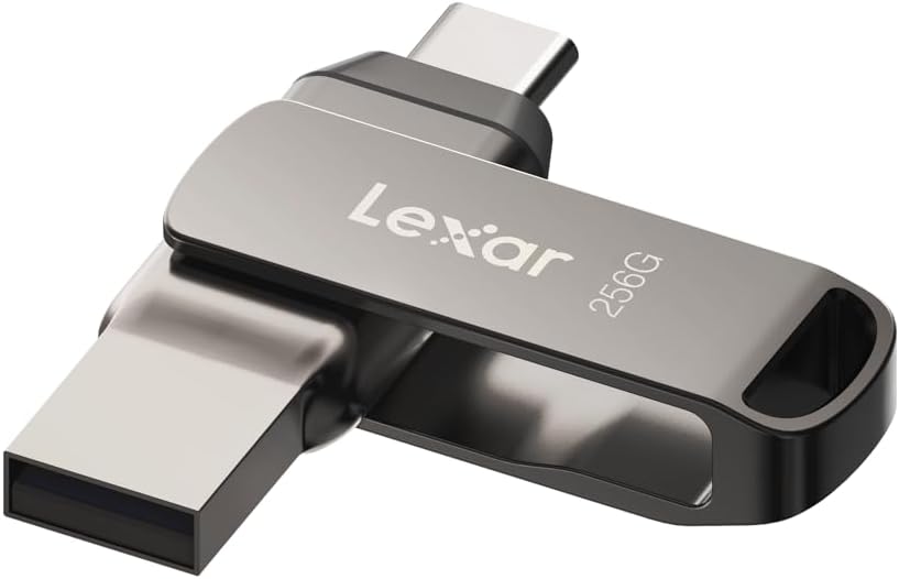 Lexar 256GB JumpDrive Dual Drive D400 USB 3.2 Type-C & Type-A Flash Drive for Storage Expansion, Photo Back-up for iPhone 15, Up to 130MB/s, Metal Housing & Swivel Design, Titanium (LJDD400256G-BNQNU)