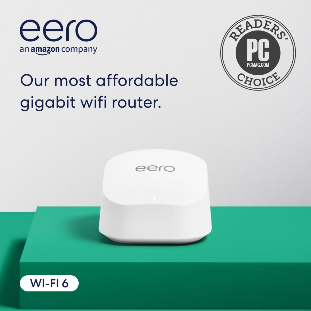 Amazon eero 6+ mesh wifi router - Supports internet plans up to a Gigabit, Coverage up to 1,500 sq. ft., Connect 75+ devices, 1-pack