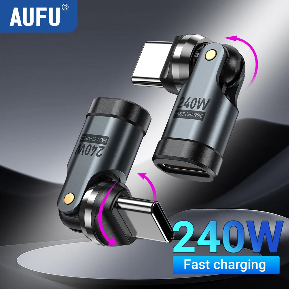 AUFU PD240W USB C to Type C OTG Adapter 540 Rotation 5A Fast Charge Cable Converter for iPhone 16 MacBook Samsung Xiaomi Laptop