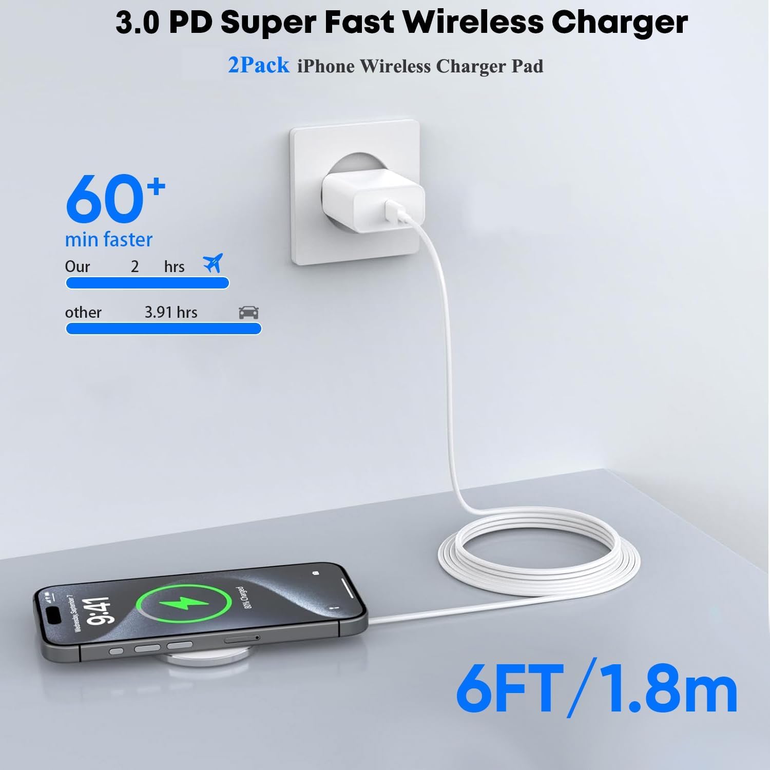 [Apple MFi Certified]Magnetic Wireless iPhone Charger Magsafe Charger,6FT 15W Fast Phone Charging Pad Wireless Magnetic Charge for iPhone 17/17Air/16 Pro Max/16 Plus/15 Pro Max/14/13/12/AirPods3/2/Pro