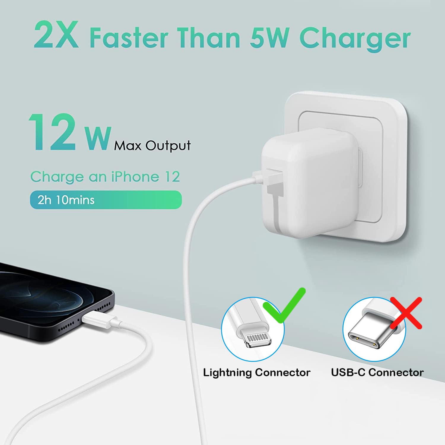 iPad Charger,Fast Charge iPhone,10FT i-Pad Charging Cord, 12W i Pad Charger Fast Charging Block Foldable Portable Travel Plug with Extra Long Lightning Cable Cord Compatible with iPad/iPhone/Airpod