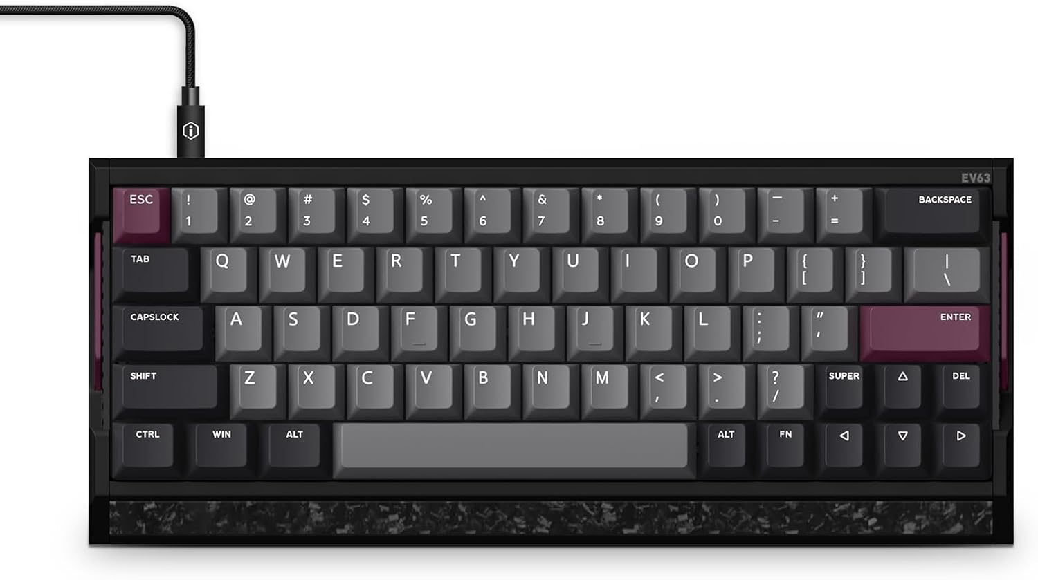 IQUNIX EV63 Hall Effect Magnetic Gaming Keyboard 60% | 0.01mm Rapid Trigger, Adjustable Actuation, 0.125ms Latency, Hot-Swap, SOCD, RGB, Aluminum with Forged Carbon (Dark Purple)