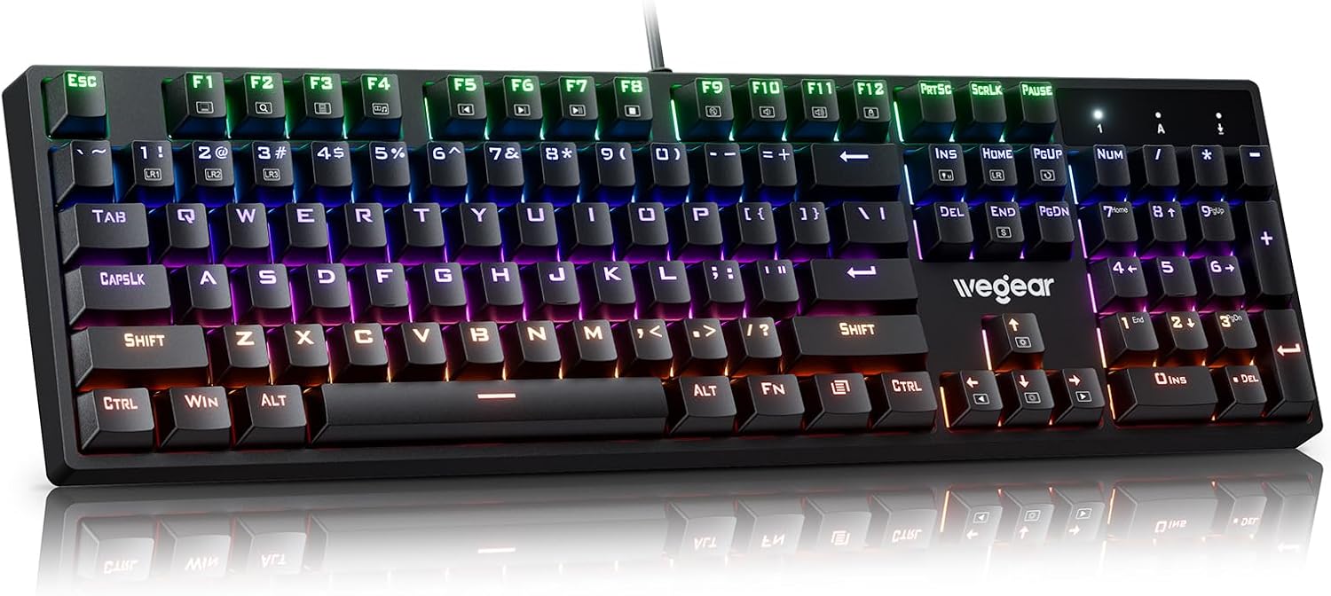 Mechanical Gaming Keyboard with Blue Switch, 104-Key Full Size RGB Backlit Wired Keyboard（11 Modes, Anti-Ghosting, Double-Shot ABS Keycaps, Lighted Computer Key-Board for PC Windows-Black
