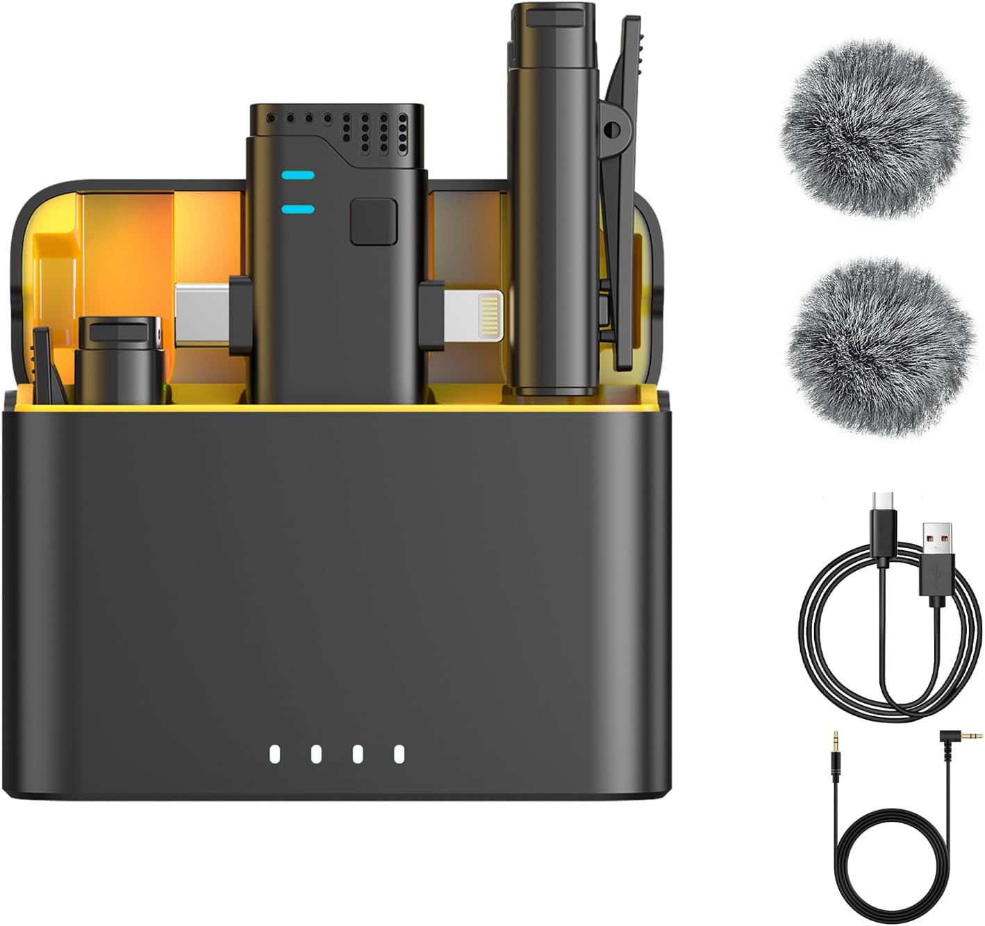 2 in 1 Professional Wireless Lavalier Microphone for Android, iPhone iPad with Charging Case Noise Cancellation Plug-Play Clip on Lapel Mic for YouTube, Recording, Vlog, Facebook Live Streaming