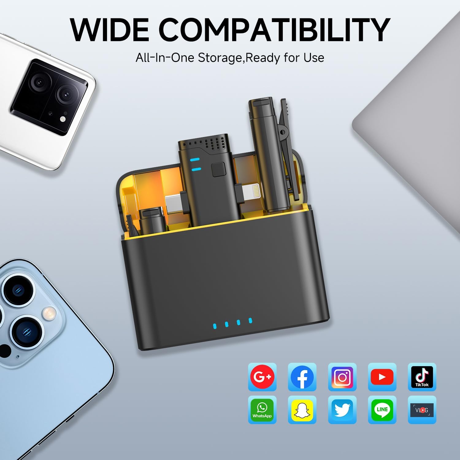 2 in 1 Professional Wireless Lavalier Microphone for Android, iPhone iPad with Charging Case Noise Cancellation Plug-Play Clip on Lapel Mic for YouTube, Recording, Vlog, Facebook Live Streaming