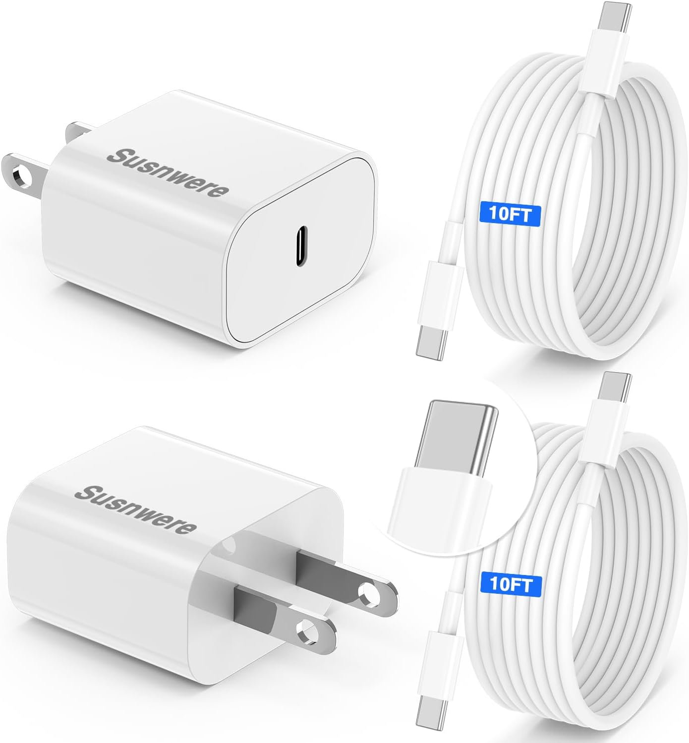 2-Pack 20w USB C Charger for iPhone 17 Air/16/15/Pro Max with Long 10ft USB C to C Cable,iPhone Charger Fast Wall Charger Block Compatible with iPad Pro AirPods and More