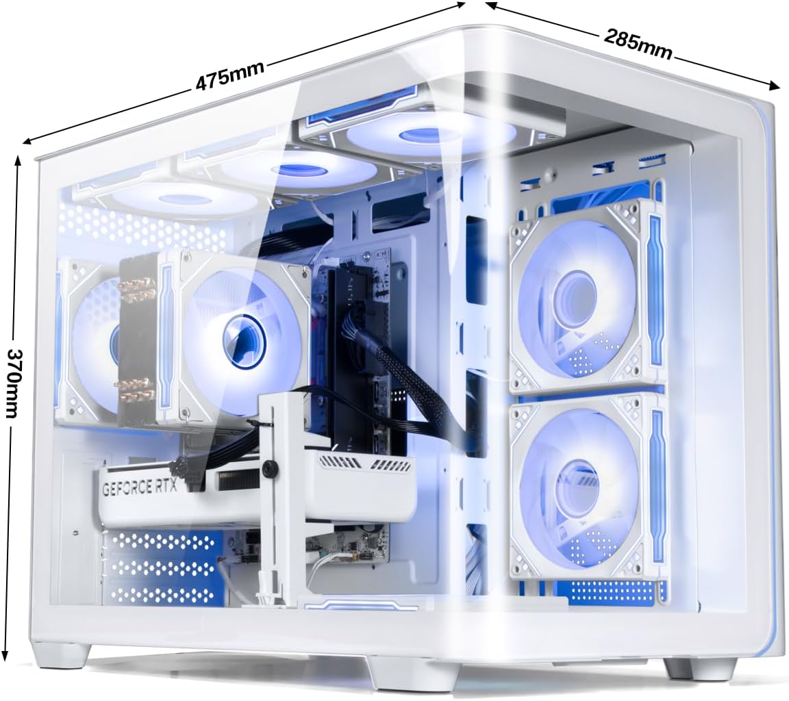 Pre Built Desktop Gaming PC DDR5 32GB, RTX 5060 8GB, Ryzen 7 8700F 8Cores 4.1G Up to 5G, 1TB NVMe SSD, WiFi 6 Tower Computer for Gamer, Home and Office White 4K VR 8K