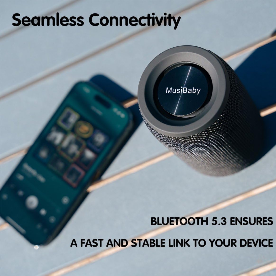 MusiBaby M68 Portable Bluetooth Speakers – Wireless, Waterproof, Dual Pairing, Deep Bass, Small & Loud with 24H+ Playtime – Outdoor Travel, Beach, Camping, Party, Gifts for Men Women (Black)