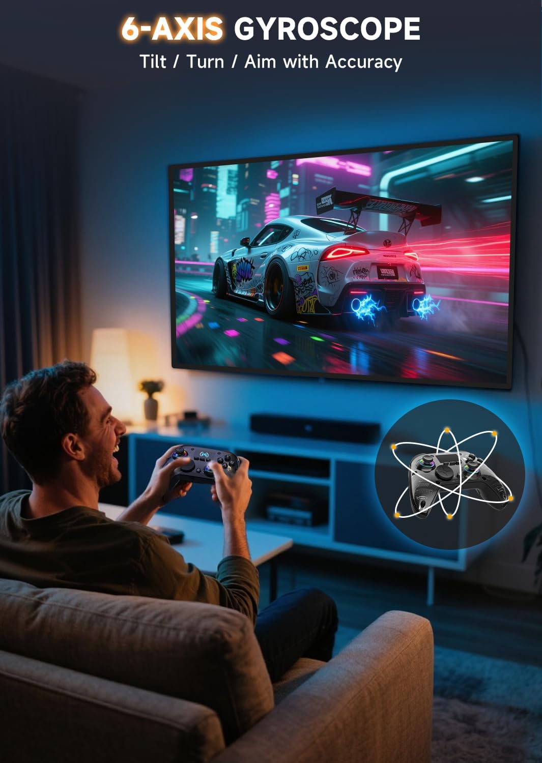 AOC PC Controller — Interactive Screen Wireless Controller Compatible with PC/Switch/Switch 2/iOS/Android, Hall Effect Joystick & Triggers, RGB Lighting, Adjustable Vibration/Turbo, 1000mAh Battery(Black)