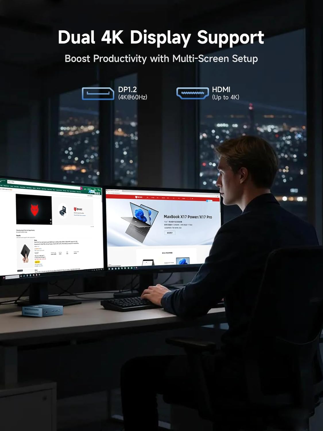 Bmax Mini PC B2 Power Intel 5205U 8GB DDR4 256GB M.2 NVMe SSD Support Expansion (64GB&4TB),HDMI 1.4&DP 1.2, USB3.2,4K Dual Display 2.4G/5G WiFi & BT5.0 Mini Desktop Computers for Home/Office/Design