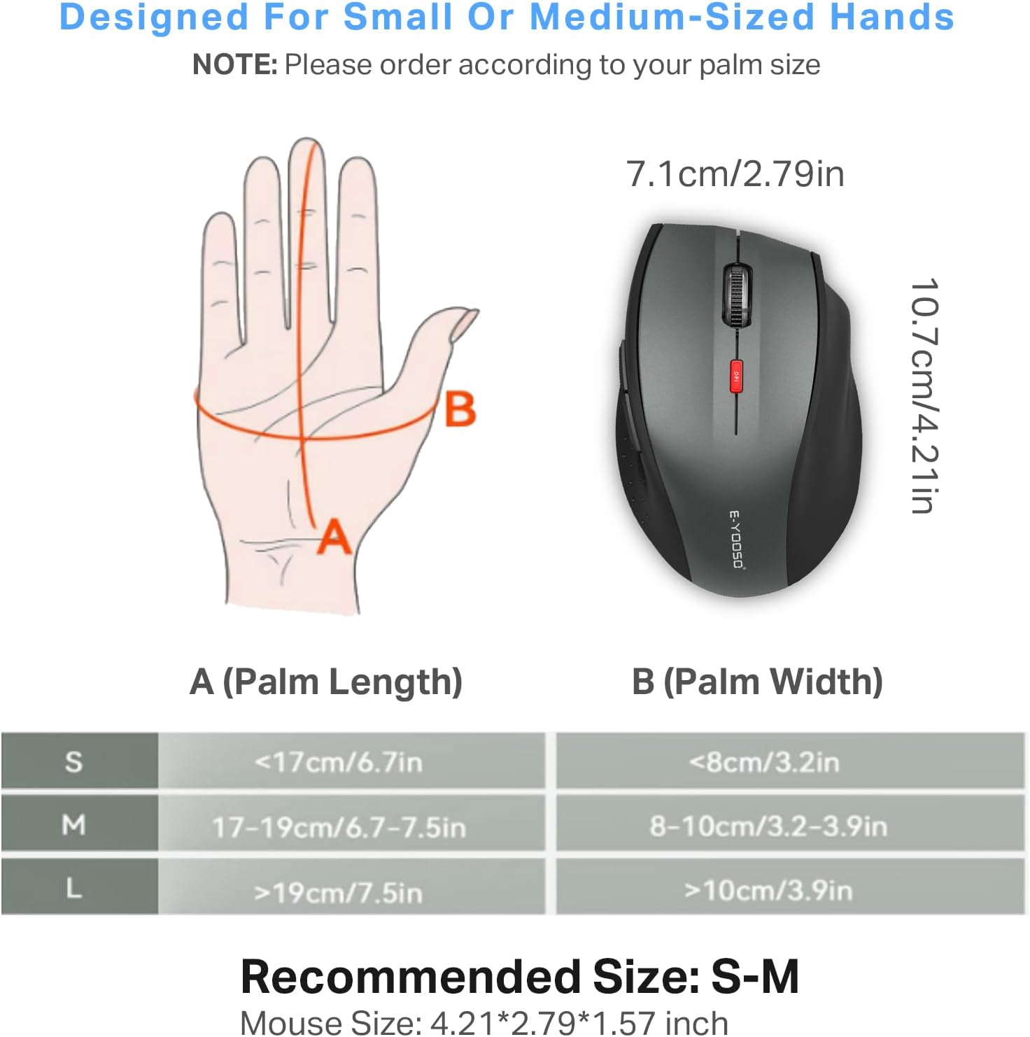 E-YOOSO Wireless Mouse for Laptop, Portable Optical Computer Mouse, 6 Buttons, Cordless 2.4GHz with USB Receiver, 5-Level 4800 DPI, 18 Months Battery Life for PC Chromebook Windows Mac