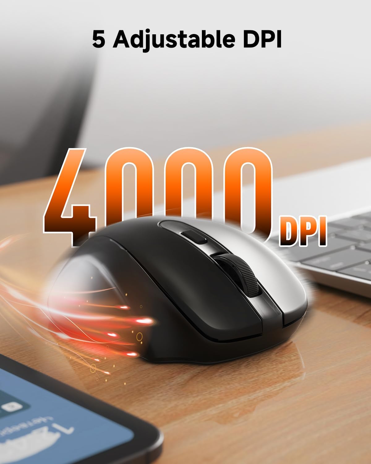 Redragon Wireless Mouse for Laptop, 2.4G Optical Computer Mouse 5-Level 4000DPI, Office Cordless USB Mice, 6 Buttons, 18 Months Battery, Portable for PC, Chromebook, Wins, Mac, Small to Medium Hand