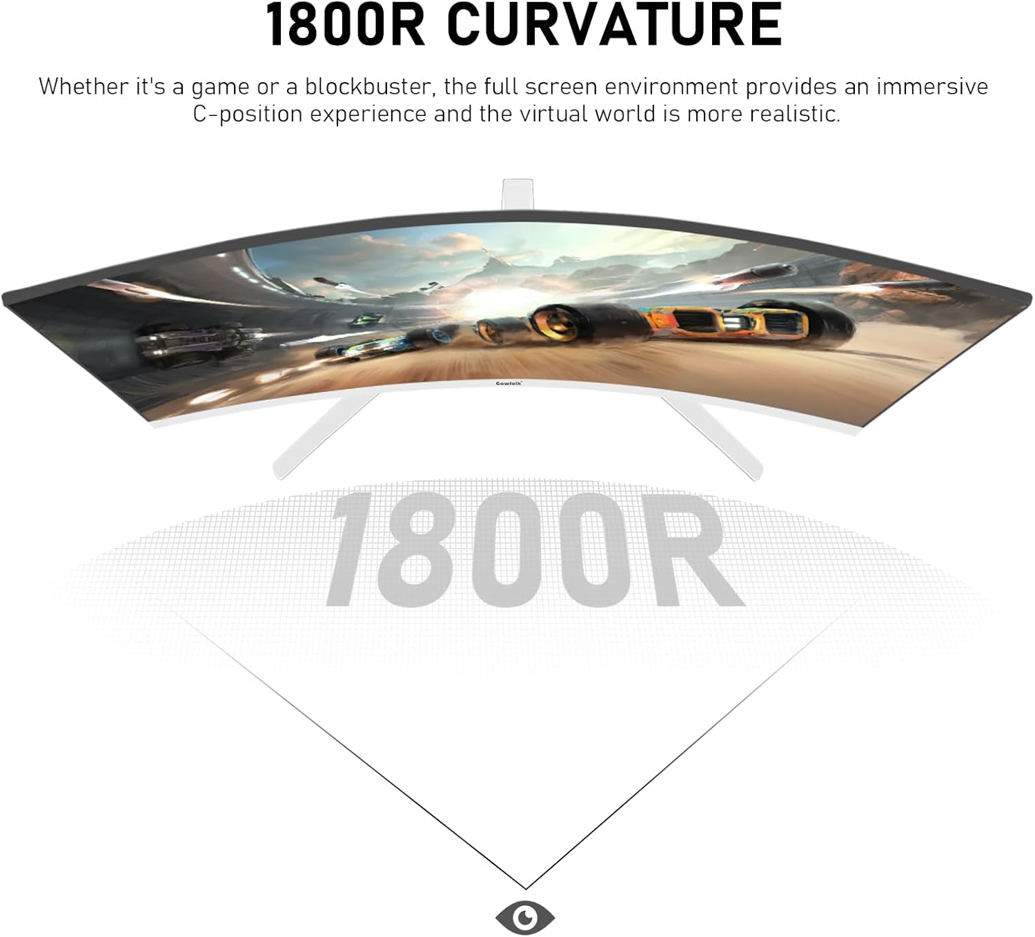 Gawfolk 27 Inch PC Computer Screen,1800R Curved Gaming 280Hz Monitors, FHD 1080p 1ms, Freesync, 98% sRGB,178 ° Angle View HDMI2.0、DisplayPort, Compatible with Wall-Mounted 100 * 100MM-White