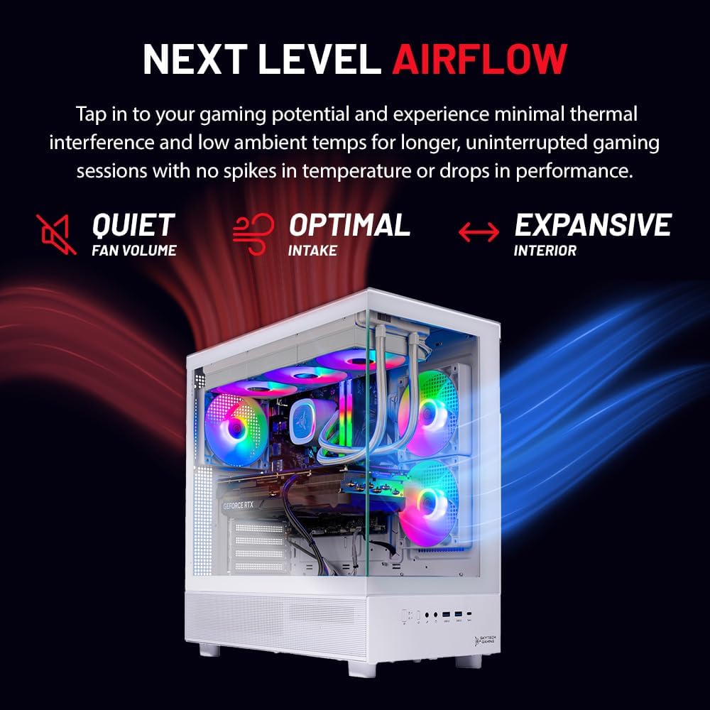 Skytech Gaming Azure 3 Desktop PC, Intel i7 14700F 2.1 GHz (5.3GHz Turbo), NVIDIA RTX 5070 12GB, 1TB Gen4 NVMe SSD, 32GB DDR5 RAM 5200 RGB, 850W Gold ATX 3 PSU, 360mm ARGB AIO, Wi-Fi, Win 11