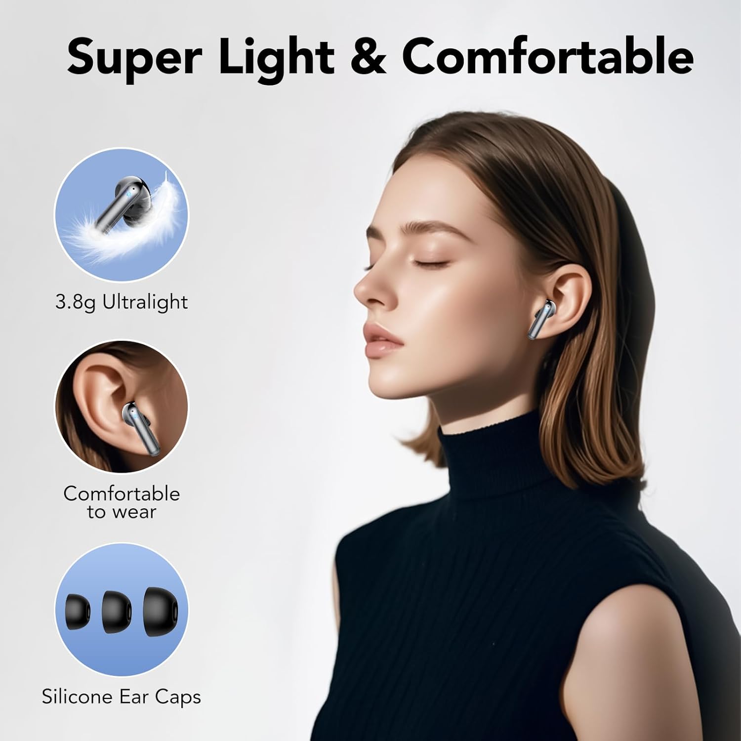 TIMU Wireless Earbuds, Bluetooth Headphones 5.3, 50H Playtime LED Display Deep Bass Ear Buds with 4 ENC Noise Cancelling Mic, IP7 Waterproof in-Ear Earphones for Phone Tablet Laptop Sports