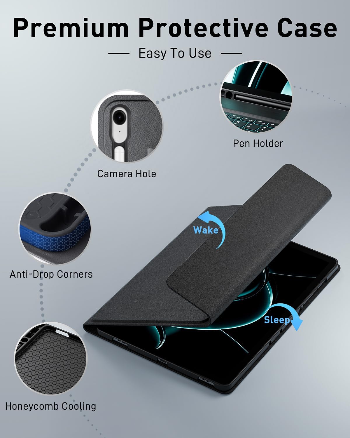 Case Keyboard for Samsung Galaxy Tab S11 Ultra / S10 Ultra / S9 Ultra / S8 Ultra 14.6 inch Cover - 7 Color Rainbow Change Backlit Detachable Magnetic Keyboard with S Pen Holder with Mouse - Black